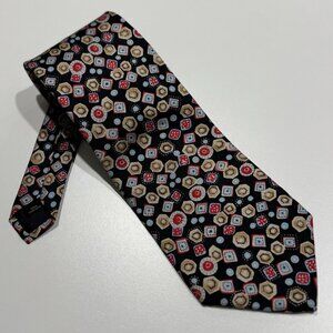 Vintage Charvet 100% Silk Necktie Geometric Abstract Print Black